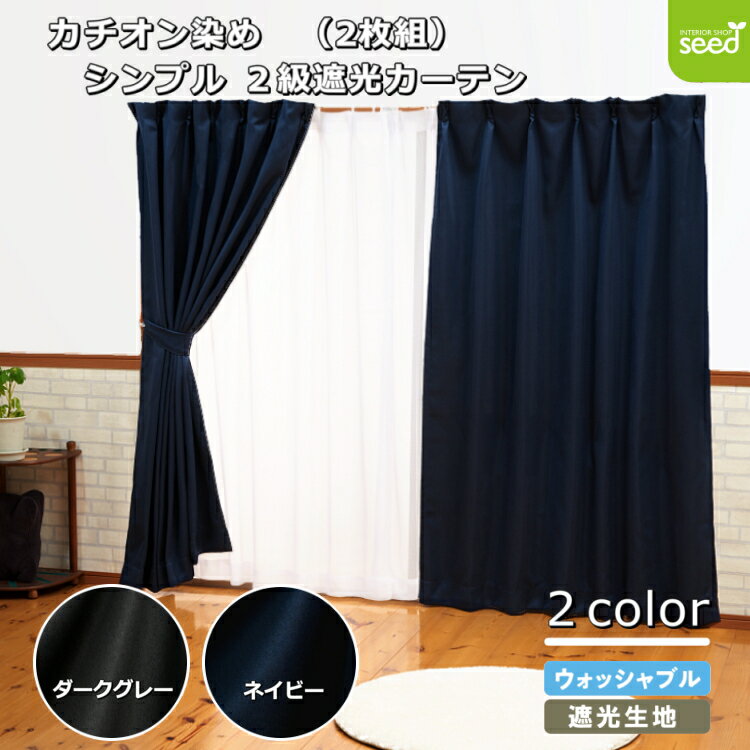 2級 遮光 カーテン 2枚入 4サイズ 同一価格 カチオン シンプル 無地 2枚入り メンズ 男性 腰窓 小窓 出窓 掃き出し窓 掃除 模様替え