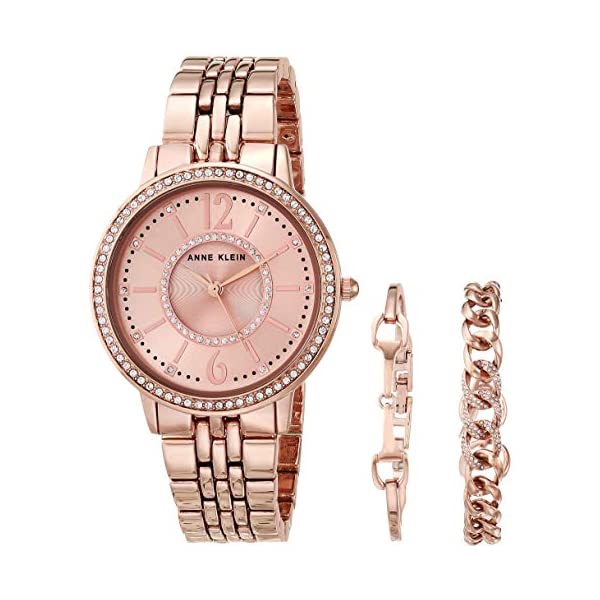 󥯥饤 Anne Klein ӻ å  ǥ  ե Anne Klein Women's Swarovski Crystal Accented Rose Gold-Tone Watch and Bracelet Set, AK/3838RGST