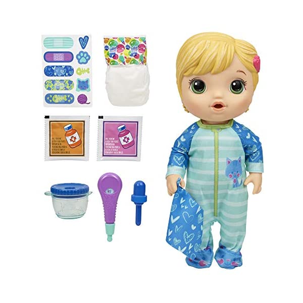 xr[ACu Ԃ l` xr[h[ ܂܂ ւ tBMA mߋ Baby Alive Mix My Medicine Baby Doll, Kitty-Cat Pajamas, Drinks and Wets, Doctor Accessories, Blonde Hair Toy for Kids Ages 3 and Up