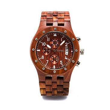 ビーウェル BEWELL ウッドウォッチ 木製腕時計 メンズ 男性用 ZS-W109D-RD Bewell W109D Sub-dials Wooden Watch Quartz Analog Movement Date Wristwatch for Men