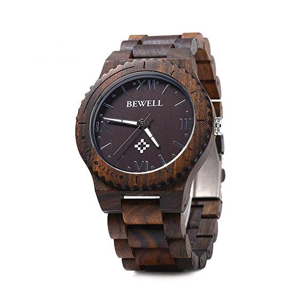 ビーウェル BEWELL ウッドウォッチ 木製腕時計 W065A Bewell W065A Lightweight Vintage Wooden Watch Men Quartz Luminous Pointers Wrist Watch