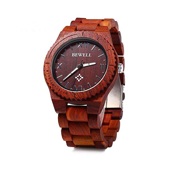 楽天i-selectionビーウェル BEWELL ウッドウォッチ 木製腕時計 W065A Bewell W065A Lightweight Vintage Wooden Watch Men Quartz Luminous Pointers Wrist Watch