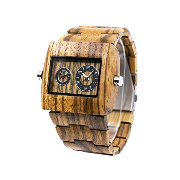 ビーウェル BEWELL ウッドウォッチ 木製腕時計 メンズ 男性用 W021C Square Dial Wooden Watches for Men Bewell W021C Dual Time Display Wood Watches Zebra Wood 
