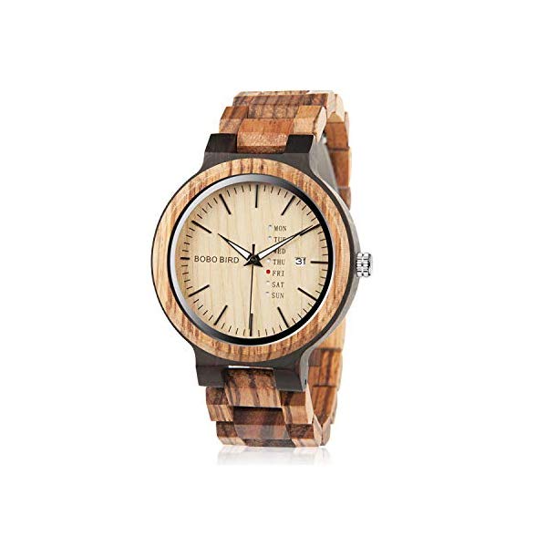 ボボバード BOBO BIRD 腕時計 木製 時計 ウッドウォッチ メンズ 男性用 BOBO Bird Week and Date Multi-Functional Display Men s Zebra Wooden Quartz Watch Lightweight Handmade Casual Wri…