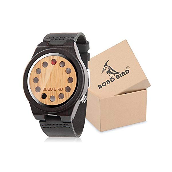 ボボバード BOBO BIRD 竹 腕時計 木製 時計 ウッドウォッチ メンズ 男性用 BOBO Bird Men’s Bamboo Wooden Watch with Black Cowhide Leather Strap 12 Holes Timer Design Sports Casual Watches