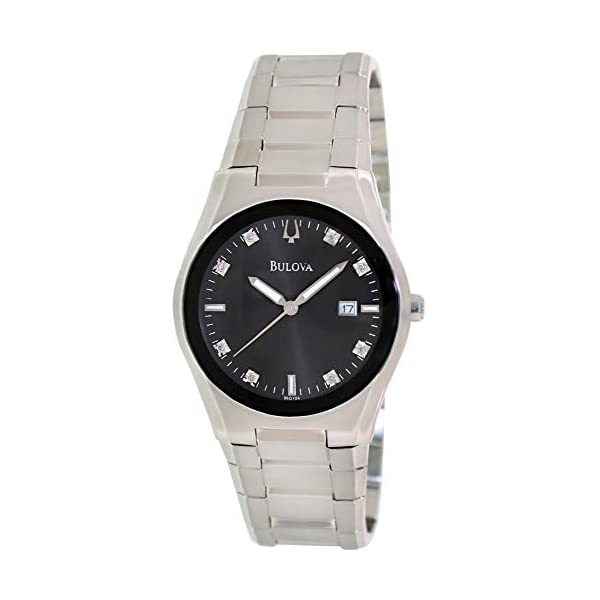 B, F, H, P, V - ブローバ 腕時計 ウォッチ BULOVA 96D104 時計 メンズ 男性用 Bulova Men's 96D104 Black Dial 8 Diamonds Bracelet Watch