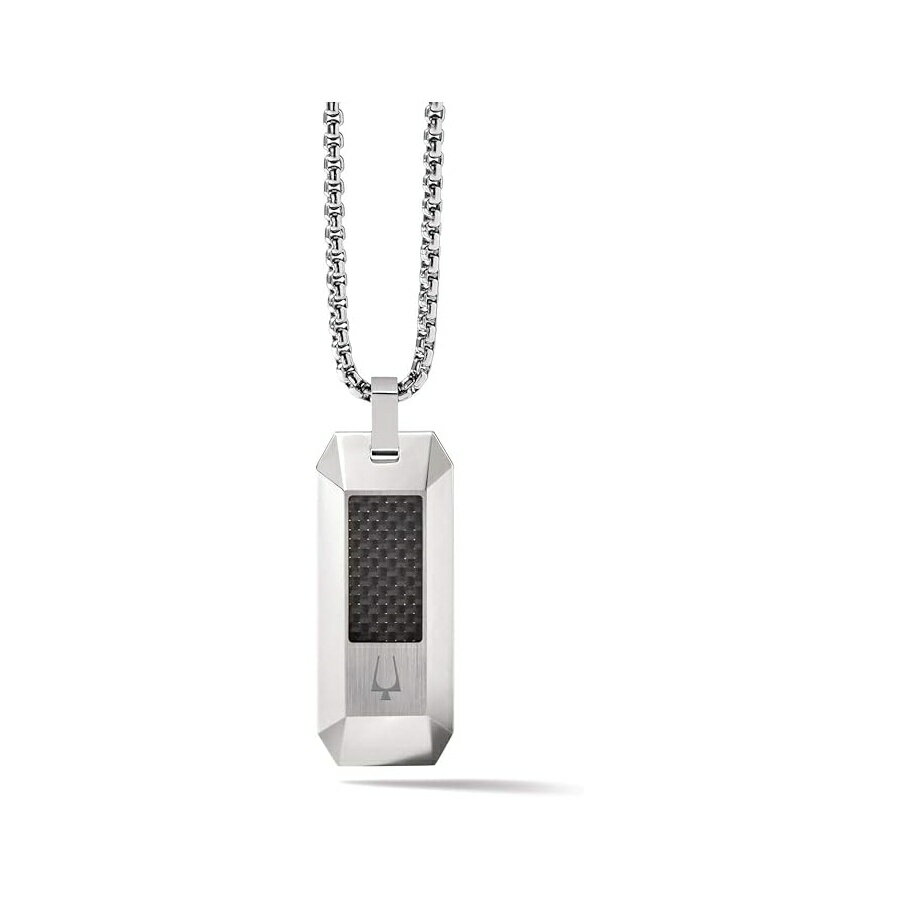 紳士手錶 - ブローバ メンズ プレシジョニスト ラウンド ボックス リンク チェーン ネックレス ドッグタグ ペンダント スタイル付き Men's Precisionist Round Box Link Chain Necklace with Dog Tag Pendant Style