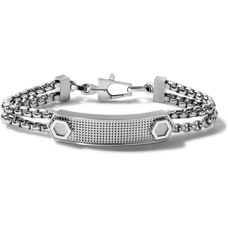 ブローバ メンズ プレシジョニスト ステンレススチール ダブル チェーン リンク ローレット テクスチャー ID プラーク ブレスレット Bulova Men's Precisionist Stainless Steel Double-Chain Link with Knurled Texture ID Plaque Bracelet