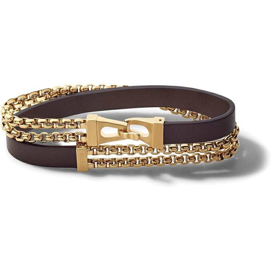ブローバ メンズ クラシック ダブル ラップ レザー & ボックス チェーン ブレスレット Men's Classic Double Wrap Leather and Box Chain Bracelet