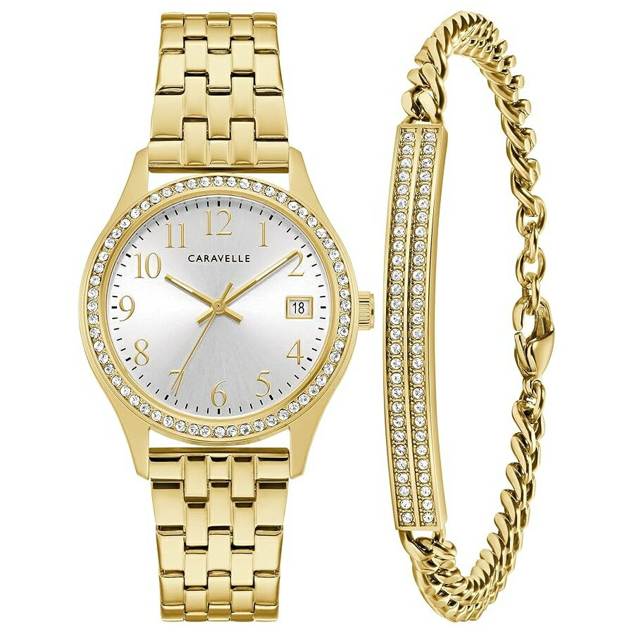他の ブローバ はこちら Caravelle by Bulova Ladies' Crystal Watch and Bracelet Gift Set, Day-DateCaravelle by Bulova レディース クリスタル ウォッチとブレスレット ギフトセット、デイデイト発送までの目安5〜15日　営業日以内に発送※12月、連休等は物流が混雑し、遅延する場合がございます。予めご了承ください。 商　品　情　報 メーカー Bulova 商品名（英語） Caravelle by Bulova Ladies' Crystal Watch and Bracelet Gift Set, Day-Date 商品名（翻訳） Caravelle by Bulova レディース クリスタル ウォッチとブレスレット ギフトセット、デイデイト 商品詳細 ・Caravelle Classic コレクションは、スタイリッシュで現代的なスタイルが特徴です。・3 針、日付・ゴールドトーンのステンレススチールの時計とブレスレット・60 個のクリスタル アクセントとミネラル クリスタル・30M 耐水性、3 年間の限定保証 ※メーカーより頂いた商品説明を翻訳しております。翻訳による差異はご了承ください。 ◆ 様々なギフトシーンにぴったりの商品を豊富に取り揃えております ◆ プレゼント　ギフト　クリスマス　母の日　父の日　記念日　誕生日　お誕生日　誕生日プレゼント　敬老の日　記念品　結婚記念日　メモリアルギフト　お祝い　出産祝い　結婚式　結婚祝い　御祝　披露宴　引き出物　引出物　ウェディングギフト　ブライダルギフト　景品　賞品　コンペ景品　ゴルフコンペ　粗品　お中元　御中元　お歳暮　御歳暮　残暑見舞い　引越し　引っ越し祝い　引越し祝い　贈答品　入園祝い　入学祝い　卒業祝い　成人式　就職祝い　昇進祝い　定年退職記念　還暦祝い　卒業記念品　内祝　お返し　お礼　御礼　お祝い返し