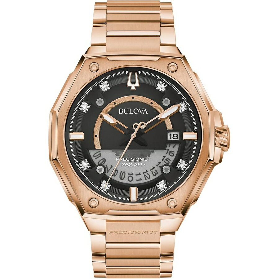 乐天商城 - ブローバ 腕時計 ウォッチ メンズ シリーズ X ローズゴールド ステンレススチール ウォッチ 白黒一方向回転ベゼル グレー シリコン ストラップ ホワイト ダイヤル スタイル:98B407 Bulova Men's Series X Rose Gold Stainless Steel Watch, Black and White