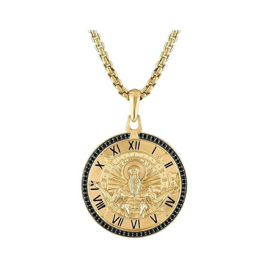 Rakuten - ブローバ ジュエリー メンズ クロノス God of Time 14K ゴールドメッキスターリングシルバーペンダントとラウンドボックスリンクチェーンネックレス 長さ 24-26 インチ スタイル:BVP1030-YSAA Bulova Jewelry Men's Chronos; God of Time 14K Gold Plated Sterling