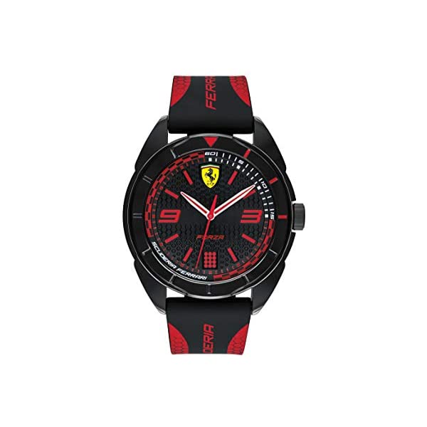 フェラーリ Ferrari 腕時計 時計 ウォッチ シリコン クォーツ グッズ アクセサリー 納車祝い プレゼント Ferrari Forza, Quartz Plastic and Silicone Strap Casual Watch, Black with Red Detail, Men, 830515