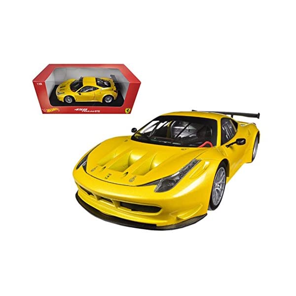 フェラーリ モデルカー ダイキャスト 模型 ミニカー グッズ 納車祝い プレゼント インテリア スーパーカー Ferrari 458 Italia GT2 Yellow 1/18 Diecast Car Model by Hotwheels