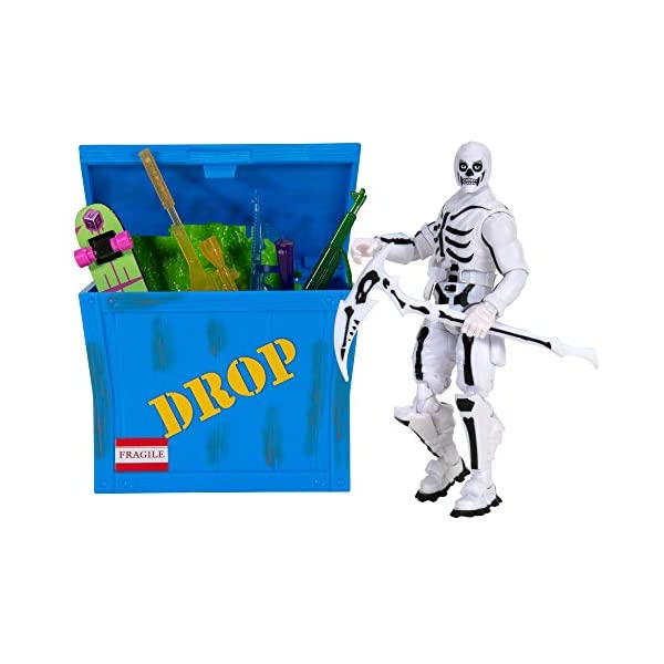 եȥʥ ե奢 ͷ  å ȥ롼ѡ Fortnite Solo Mode Figure &Supply Crate Collectible Accessory Bundle Features 4 Inch Skull Trooper (Inverted), Supply Crate, Back Board (Kevin) Back Bling, 4 Weapons