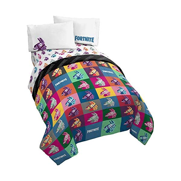 フォートナイト ベッドカバー 枕カバー ベッドセット インテリア おもちゃ グッズ ラマ Jay Franco Fortnite Llama Warhol 5 Piece Full Bed Set Includes Reversible Comforter & Sheet Set Bedding Super Soft Fade Resistant Microfiber (Official Fortnite Product)