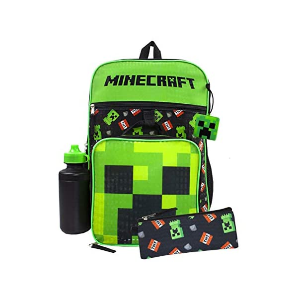 マインクラフト クリーパー リュック バックパック レッスンバッグ 習い事 バッグ 鞄 グッズ プレゼント Minecraft Creeper & TNT 5 Piece Backpack Set, Black, Size One Size
