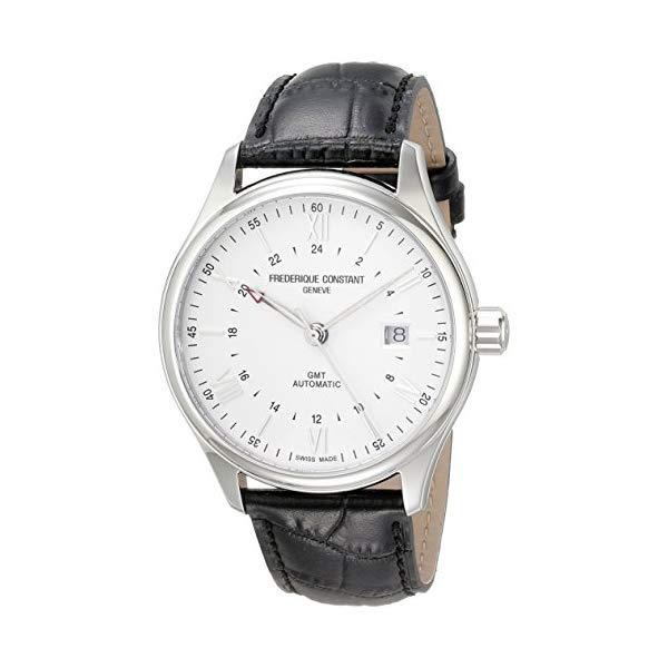 եǥå󥹥 ӻ Frederique Constant FC350S5B6 å   Frederique Constant Men's 'Classics' Silver Dial Black Leather Strap GMT Swiss Automatic Watch FC-350S5B6