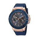 QX rv GUESS U0247G3 Y jp EHb` v GUESS Men's Rigor Iconic Blue Stain Resistant Silicone Watch with Rose Gold-Tone Day + Date (Model: U0247G3)