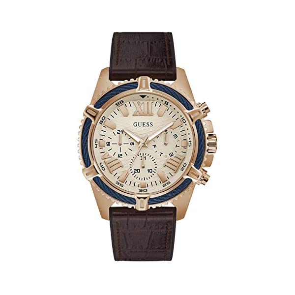 ゲス 腕時計 GUESS GW0053G4 メンズ 男性用 ウォッチ 時計 GUESS Men's Stainless Steel Analog Quartz Watch with Leather Crocodile Strap, Brown, 20 (Model: GW0053G4)