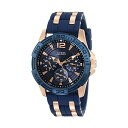 QX rv GUESS U0366G4 EHb` v GUESS Comfortable Blue Stain Resistant Silicone + Rose Gold-Tone Stainless Steel Watch with Day, Date + 24 Hour Military/Int'l Time. Color: Blue (Model: U0366G2)