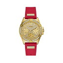 QX rv GUESS v EHb` Gold-Tone and Red Multifunction Watch