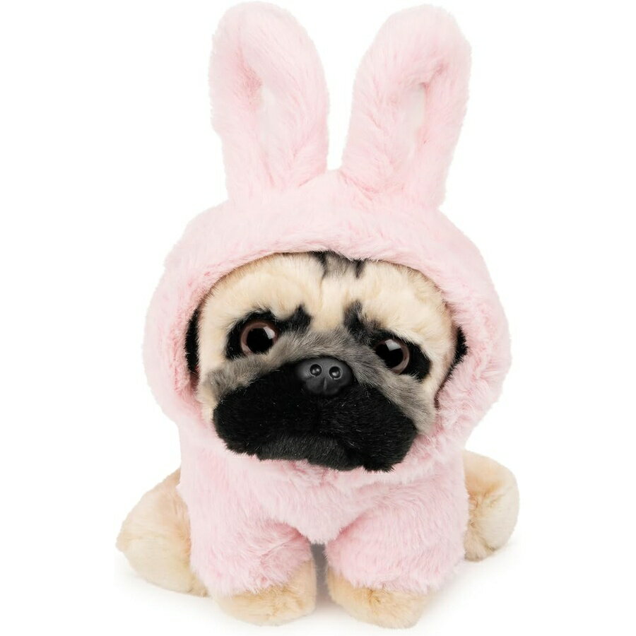 Rakuten - ガンド ダグ・ザ・パグ ファジーピンクバニーパーカー ダグぬいぐるみ 動物 ピンク 9インチ GUND Doug The Pug Fuzzy Pink Bunny Hoodie Doug Plush Stuffed Animal, Pink, 9”
