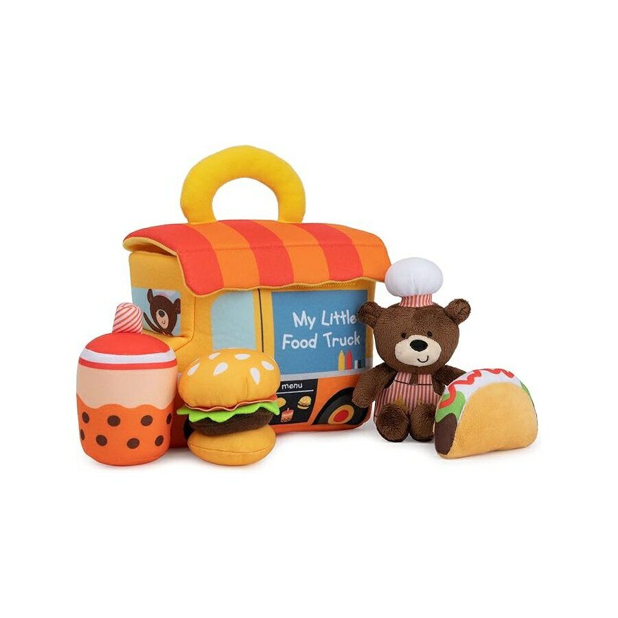 Rakuten - ガンド ベビー Play Soft Collection My Little Food Truck 5ピースぬいぐるみプレイセット ガラガラ スクイーカー クリンクルサウンドおもちゃ付き 赤ちゃん用感覚玩具 7.5インチ Baby GUND Play Soft Collection, My Little Food Truck 5-Piece Plush Playset with