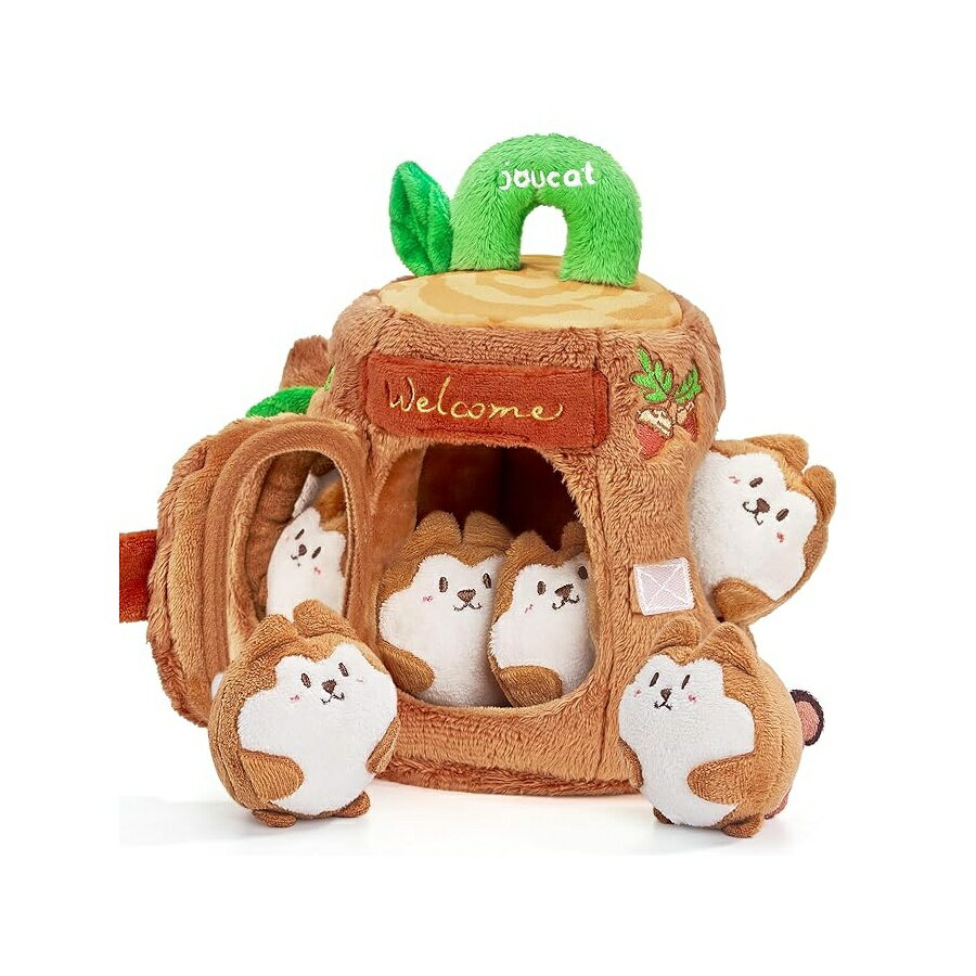 JoyCat 赤ちゃん はじめてのおもちゃ 6〜12ヶ月 知育玩具 出産祝い リス5匹付き ソフトベビーツリーハウス ガラガラ クリンクルペーパー スクイーカー ミラー 柔らかいおもちゃ 0〜3歳の幼児用 バスケット 詰め物 JoyCat Baby Toys 6-12 Months Soft
