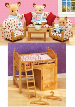 シルバニアファミリー 人形 ロフトベッド リビングルームセット Calico Critters Sisters Loft Bed and Living Room Suite Sets