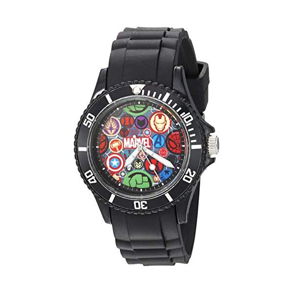 マーベル キッズ腕時計 MARVEL Men's Classic Analog-Quartz Watch with Plastic Strap, Black, 20 (Mo..