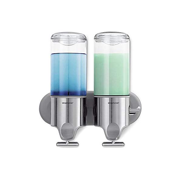 シンプルヒューマン ディスペンサー ダブル シャンプー simplehuman Double Wall Mount Shower Pump, 2 x 15 fl. oz. Shampoo and Soap Dispensers, Stainless Steel