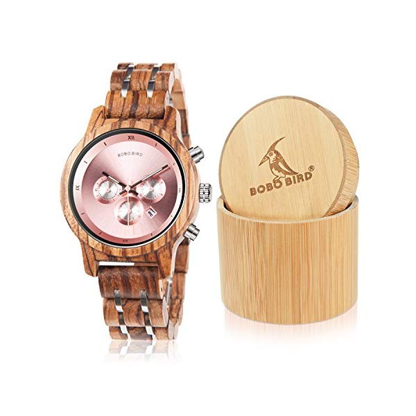 ボボバード レディース 腕時計 BOBO BIRD P18-3 Women Wooden Watches Luxury Wood Metal Strap Chronograph & Date Display Quartz Watch Fashion Zebra Wood Casual Business Ebony Wristwat…