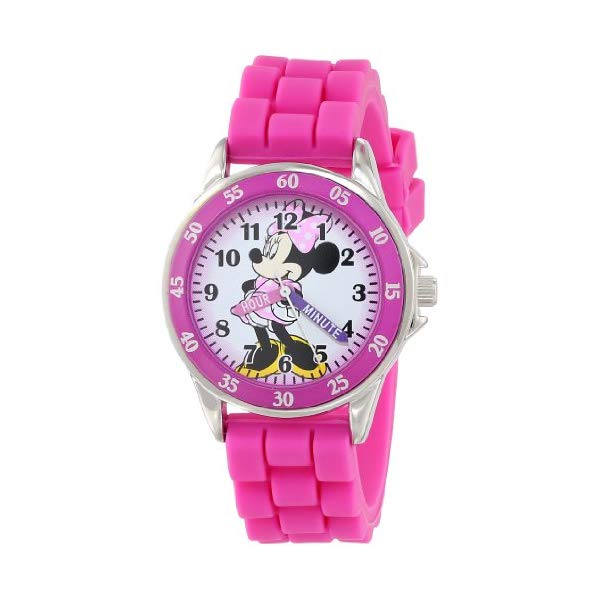 楽天i-selectionミニー 腕時計 キッズ ウォッチ 子供用 ディズニー 女の子 Minnie Mouse Kids' Analog Watch with Silver-Tone Casing, Pink Bezel, Pink Strap - Official Minnie Mouse Character on The Dial, Time-Teacher Watch, Safe for Children - Model: MN1157