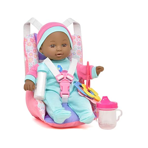 xr[h[ Ԃl` ւ ܂܂ Baby Dollar Seat with Toy Accessories, Includes 12 Inch Soft Body Black Baby Doll, Booster Seat Carrier, Rattle Toy, Bib and 2 Bottles, Travel Set for Toddler Infant Girl and Boy, African American