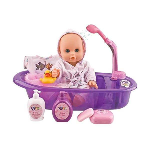 xr[h[ Ԃl` ւ ܂܂ Liberty Imports Little Newborn Baby 13-Inch Bathtime Dollath Set - Real Working Bathtub with Detachable Shower Spray and Accessories for Kids Pretend Play