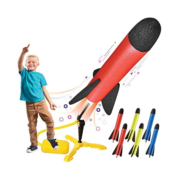 ロケット ランチャー シューター 空気で飛ぶ 実験 おもちゃ キッズ 子供用 外遊び Toy Rocket Launcher for kids Shoots Up to 100 Feet 8 Colorful Foam Rockets and Sturdy Launcher Stand With Foot Launch Pad Fun Outdoor Toy
