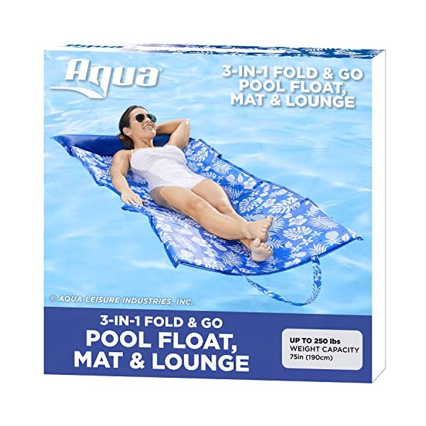 アクアデラックス リゾート ハンモック ラウンジチェア ドリフター サドル プール遊び 浮き輪 グッズ おもちゃ フロート 水遊び 海水浴 Aqua LEISURE 3-in-1 Foldable Pool Float Mat, Padded Mat for Beach-Land-Water, Inflatable Pool Float (AZL20345)