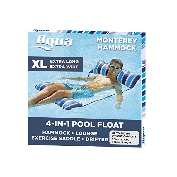 アクアデラックス リゾート ハンモック ラウンジチェア ドリフター サドル プール遊び 浮き輪 グッズ おもちゃ フロート 水遊び 海水浴 Aqua LEISURE 4-in-1 Monterey Hammock XL (Longer/Wider) Inflatable Pool Chair, Adult Pool Float (AZL18905BL)