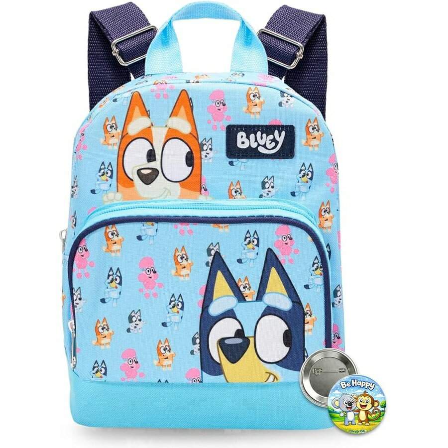 ブルーイー ビンゴ グッズ バックパック リュック バッグ プレゼント ギフト キッズ ミニ 10インチ フロントポケット ボタンバンドル付き 子供 幼児 男の子 女の子 調整可能 Bluey Mini Backpack 10" Iconic Woven Small Backpack with Front Pocket and Button