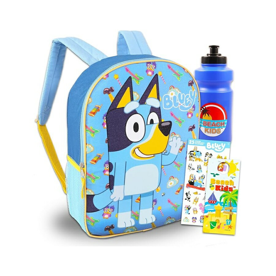 乐天商城 - ブルーイー ビンゴ グッズ バックパック リュック バッグ プレゼント ギフト キッズ 子供セット 15インチ ウォーターボトル 女の子 男の子 Bluey Backpack Set for Kids Bundle with 15” Bookbag Plus Water Bottle, Stickers, More Bluey School Bag for Girls