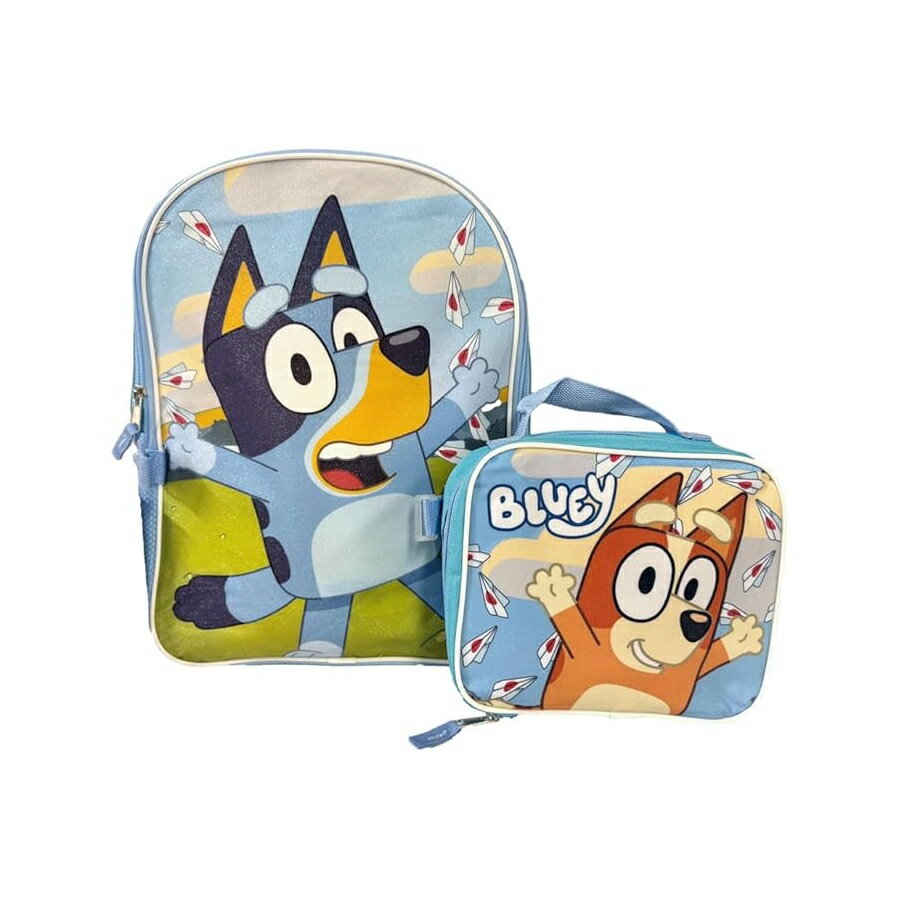 后背包 - ブルーイー ビンゴ グッズ バックパック リュック バッグ プレゼント ギフト キッズ 子供 ランチボックス セット 16インチ 男の子 女の子 公式 耐久性 軽量 お手入れ簡単 Bluey Backpack and Bingo Lunchbox Set for