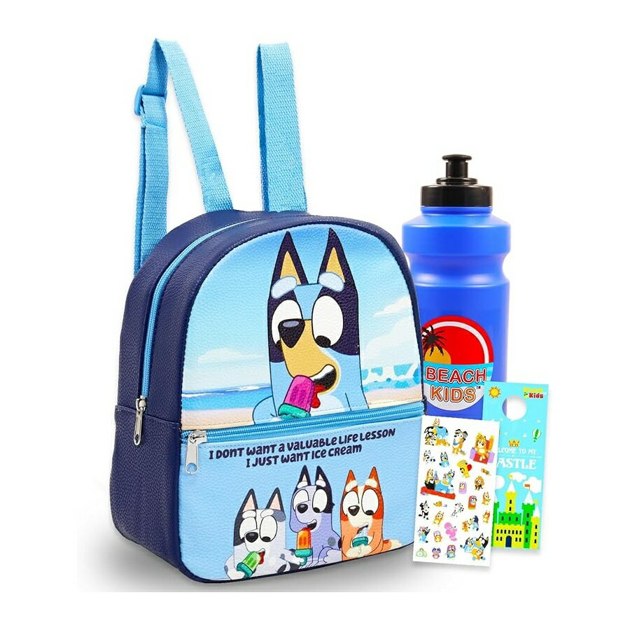 ブルーイー ビンゴ グッズ バックパック リュック バッグ プレゼント ギフト キッズ ミニ 子供 10インチ ウォーターボトル 男の子 女の子 Bluey Mini Backpack for Kids Bundle with 10" Small Bag Plus Water Bottle, Stickers, More Bluey