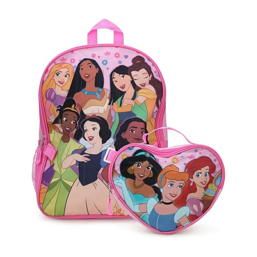 乐天商城 - ディズニープリンセス グッズ バックパック リュック バッグ プレゼント ギフト キッズ ガールズ ランチボックス セット 2ピース 15インチ 取り外し可能 ハート Fast Forward Disney Princess Girls Backpack