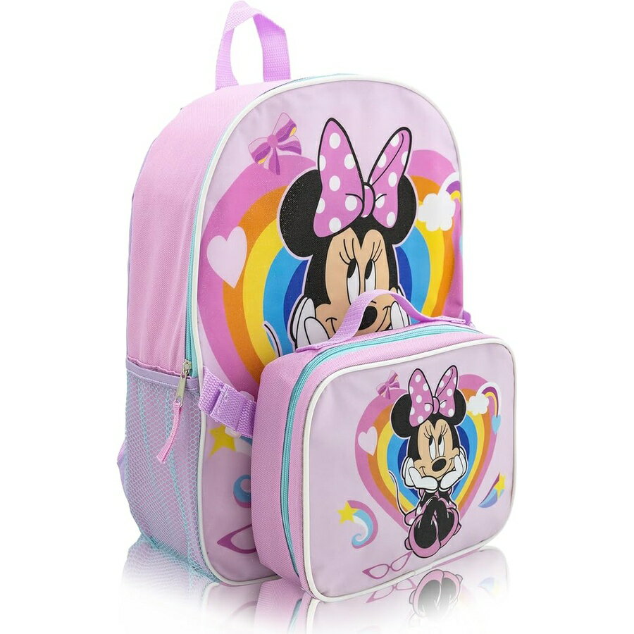 ディズニー ミニーマウス ミニーちゃん グッズ バックパック リュック バッグ プレゼント ギフト キッズ ランチボックスセット付き 女の子 15インチ レインボー Disney Minnie Mouse Backpack with Lunch Box Set for Girls
