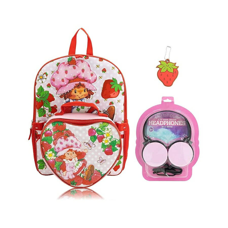 ストロベリー ショートケーキ グッズ バックパック リュック バッグ プレゼント ギフト キッズ セット 女の子 4ピース 16インチ ハート型 ヘッドフォン ランチボックス付き Fast Forward Strawberry