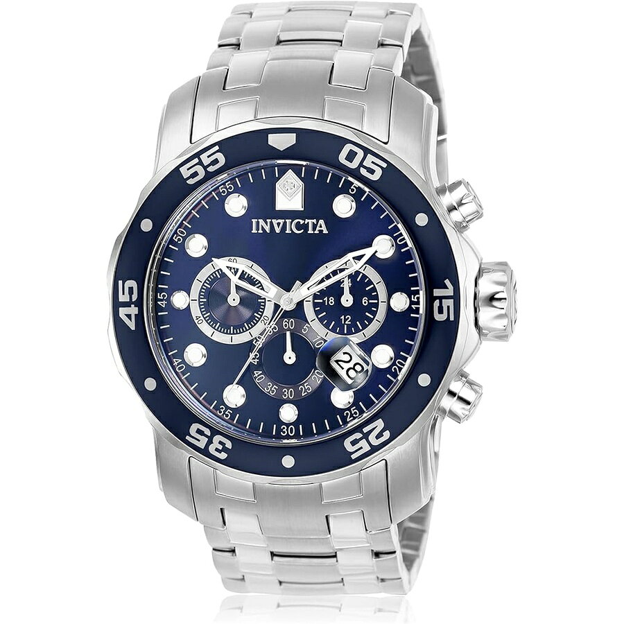 他の インヴィクタ はこちら Invicta Men's Pro Diver Collection Chronograph Watchインヴィクタ メンズ プロ ダイバー コレクション クロノグラフ ウォッチ発送までの目安5〜15日　営業日以内に発送※12月、連休等は物流が混雑し、遅延する場合がございます。予めご了承ください。 商　品　情　報 メーカー Invicta 商品名（英語） Invicta Men's Pro Diver Collection Chronograph Watch 商品名（翻訳） インヴィクタ メンズ プロ ダイバー コレクション クロノグラフ ウォッチ 商品詳細 ・ステンレススチールケース 直径48mm×厚さ12.5mm。ブルーの文字盤。夜光針とアワーマーカー・日本製クォーツムーブメント、VD53キャリバー。日本で組み立てられています。 SR920SWバッテリー付属。時計の重量：310グラム・ステンレススチールバンド、長さ215mm x 幅26mm。バンドはリンクを追加/削除することで調整できます。フォールドオーバーセーフティクラスプ・フレイムフュージョンクリスタル。プッシュ/プルリューズ。ステンレススチール製の一方向回転ベゼル、ブルーのベゼルリング付き。機能的なサブダイヤル: 60 分、60 秒、24 時間、200 メートル耐水性: プロの海洋活動や水上スポーツに適しています。ダイビングに適しています。 ※メーカーより頂いた商品説明を翻訳しております。翻訳による差異はご了承ください。 ◆ 様々なギフトシーンにぴったりの商品を豊富に取り揃えております ◆ プレゼント　ギフト　クリスマス　母の日　父の日　記念日　誕生日　お誕生日　誕生日プレゼント　敬老の日　記念品　結婚記念日　メモリアルギフト　お祝い　出産祝い　結婚式　結婚祝い　御祝　披露宴　引き出物　引出物　ウェディングギフト　ブライダルギフト　景品　賞品　コンペ景品　ゴルフコンペ　粗品　お中元　御中元　お歳暮　御歳暮　残暑見舞い　引越し　引っ越し祝い　引越し祝い　贈答品　入園祝い　入学祝い　卒業祝い　成人式　就職祝い　昇進祝い　定年退職記念　還暦祝い　卒業記念品　内祝　お返し　お礼　御礼　お祝い返し