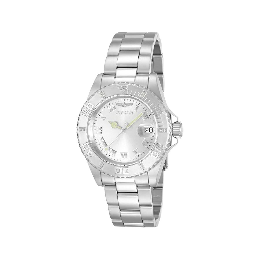 他の インヴィクタ はこちら Invicta Women's 12819 Pro Diver Silver Dial Diamond Accented Watchインヴィクタ レディース 12819 プロ ダイバー シルバー ダイヤル ダイヤモンド アクセント ウォッチ発送までの目安5〜15日　営業日以内に発送※12月、連休等は物流が混雑し、遅延する場合がございます。予めご了承ください。 商　品　情　報 メーカー Invicta 商品名（英語） Invicta Women's 12819 Pro Diver Silver Dial Diamond Accented Watch 商品名（翻訳） インヴィクタ レディース 12819 プロ ダイバー シルバー ダイヤル ダイヤモンド アクセント ウォッチ 商品詳細 ・ステンレススチールケース 直径40mm×厚さ11.4mm。シルバーの文字盤。夜光針・スイス製クォーツムーブメント、515キャリバー。タイで組み立てられています。 371バッテリー付属。時計の重量：188グラム・ステンレススチールバンド、長さ205mm x 幅20mm。バンドはリンクを追加/削除することで調整できます。折り重ね安全クラスプ・ミネラルクリスタル。ねじ込み式リューズ。一方向ダイヤモンドアクセント付きステンレススチールベゼル (ダイヤモンド 15 個)。 200 メートル耐水性: プロのマリンアクティビティや水上スポーツに適しています。ダイビングに適しています。 ※メーカーより頂いた商品説明を翻訳しております。翻訳による差異はご了承ください。 ◆ 様々なギフトシーンにぴったりの商品を豊富に取り揃えております ◆ プレゼント　ギフト　クリスマス　母の日　父の日　記念日　誕生日　お誕生日　誕生日プレゼント　敬老の日　記念品　結婚記念日　メモリアルギフト　お祝い　出産祝い　結婚式　結婚祝い　御祝　披露宴　引き出物　引出物　ウェディングギフト　ブライダルギフト　景品　賞品　コンペ景品　ゴルフコンペ　粗品　お中元　御中元　お歳暮　御歳暮　残暑見舞い　引越し　引っ越し祝い　引越し祝い　贈答品　入園祝い　入学祝い　卒業祝い　成人式　就職祝い　昇進祝い　定年退職記念　還暦祝い　卒業記念品　内祝　お返し　お礼　御礼　お祝い返し