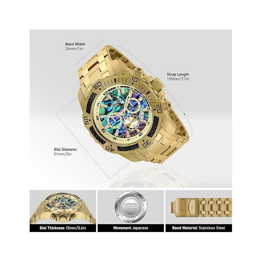 Invicta メンズ プロ ダイバースキューバ クォーツ クロノグラフ カーボンファイバー ベゼル アワビ ダイヤル ブレスレット ウォッチ 50mm Invicta Men's Pro Diver Scuba Quartz Chronograph Carbon Fiber Bezel Abalone Dial Bracelet Watch, 50mm 3