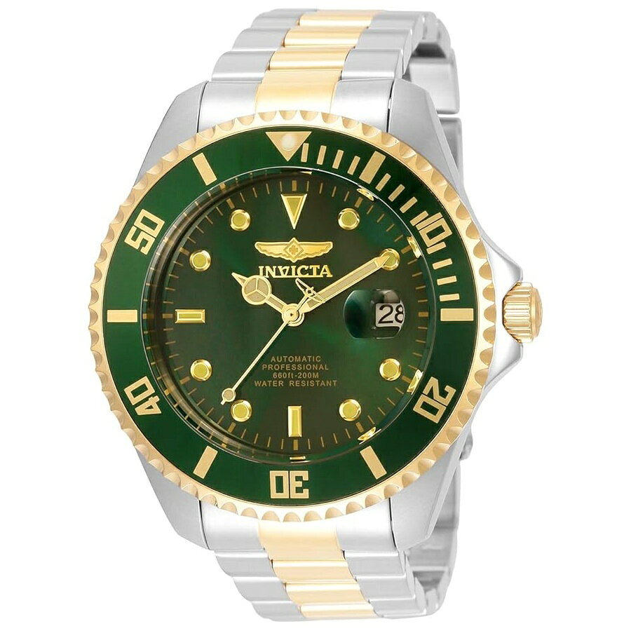 他の インヴィクタ はこちら Invicta Watch Stainless Steel Automatic Watch, Two Toneインヴィクタ ウォッチ ステンレススチール自動巻き時計、ツートーン発送までの目安5〜15日　営業日以内に発送※12月、連休等は物流が混雑し、遅延する場合がございます。予めご了承ください。 商　品　情　報 メーカー Invicta 商品名（英語） Invicta Watch Stainless Steel Automatic Watch, Two Tone 商品名（翻訳） インヴィクタ ウォッチ ステンレススチール自動巻き時計、ツートーン 商品詳細 ・ステンレススチールケース 直径47mm×厚さ15.5mm。展示ケース裏。グリーンの文字盤。夜光針・NH35A 日本製自動巻きムーブメント、24石。マレーシアで組み立てられています。時計の重量：194グラム・スチールとゴールドトーンのステンレススチールバンド、長さ215mm x 幅22mm。バンドはリンクを追加/削除することで調整できます。折り重ね安全クラスプ・ミネラルクリスタル。ねじ込み式リューズ。緑色のトップベゼルリングを備えた一方向性ステンレススチールベゼル。 200 メートル耐水性: プロのマリンアクティビティや水上スポーツに適しています。ダイビングに適しています。 ※メーカーより頂いた商品説明を翻訳しております。翻訳による差異はご了承ください。 ◆ 様々なギフトシーンにぴったりの商品を豊富に取り揃えております ◆ プレゼント　ギフト　クリスマス　母の日　父の日　記念日　誕生日　お誕生日　誕生日プレゼント　敬老の日　記念品　結婚記念日　メモリアルギフト　お祝い　出産祝い　結婚式　結婚祝い　御祝　披露宴　引き出物　引出物　ウェディングギフト　ブライダルギフト　景品　賞品　コンペ景品　ゴルフコンペ　粗品　お中元　御中元　お歳暮　御歳暮　残暑見舞い　引越し　引っ越し祝い　引越し祝い　贈答品　入園祝い　入学祝い　卒業祝い　成人式　就職祝い　昇進祝い　定年退職記念　還暦祝い　卒業記念品　内祝　お返し　お礼　御礼　お祝い返し